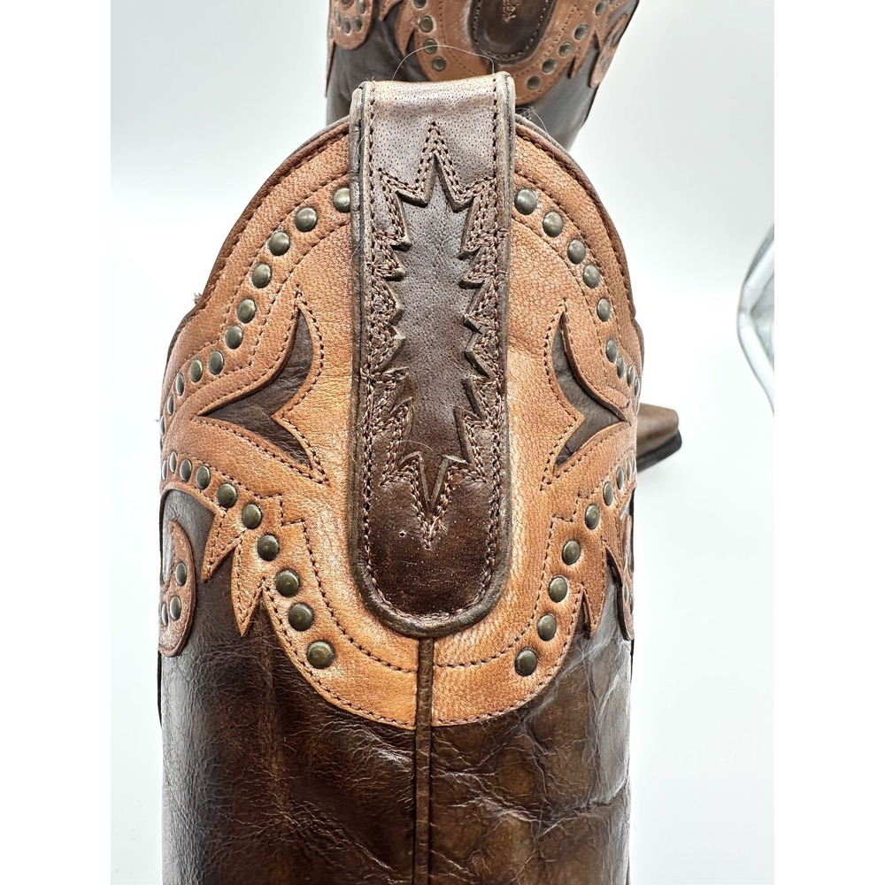 OLD GRINGO for Cavender's Chocolate/Tan Overlay Scroll Fleur Studded Boots 6B - Picture 4 of 12